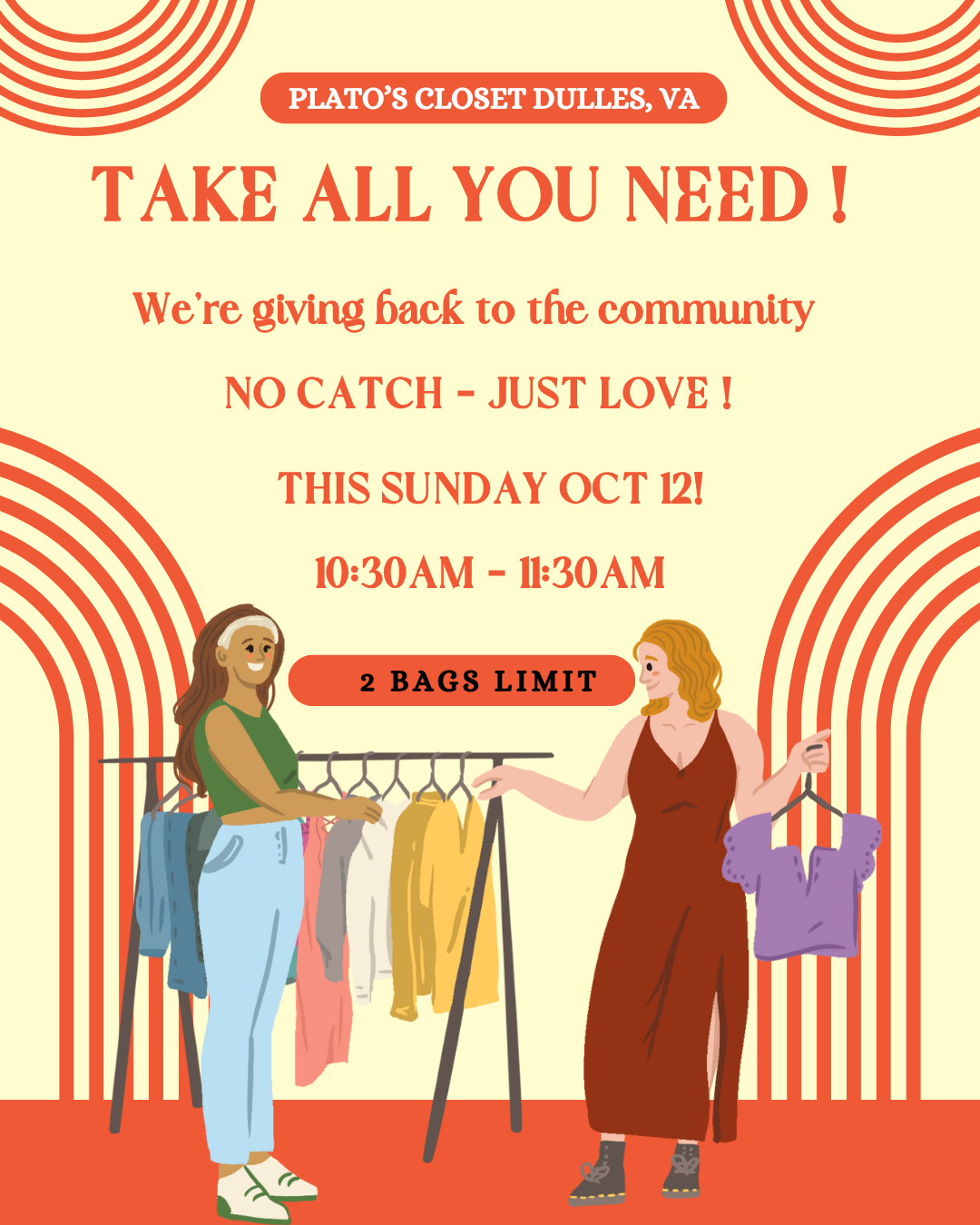 2 WOMEN SHOPPING AT THRIFT STORE WITH TEXT
